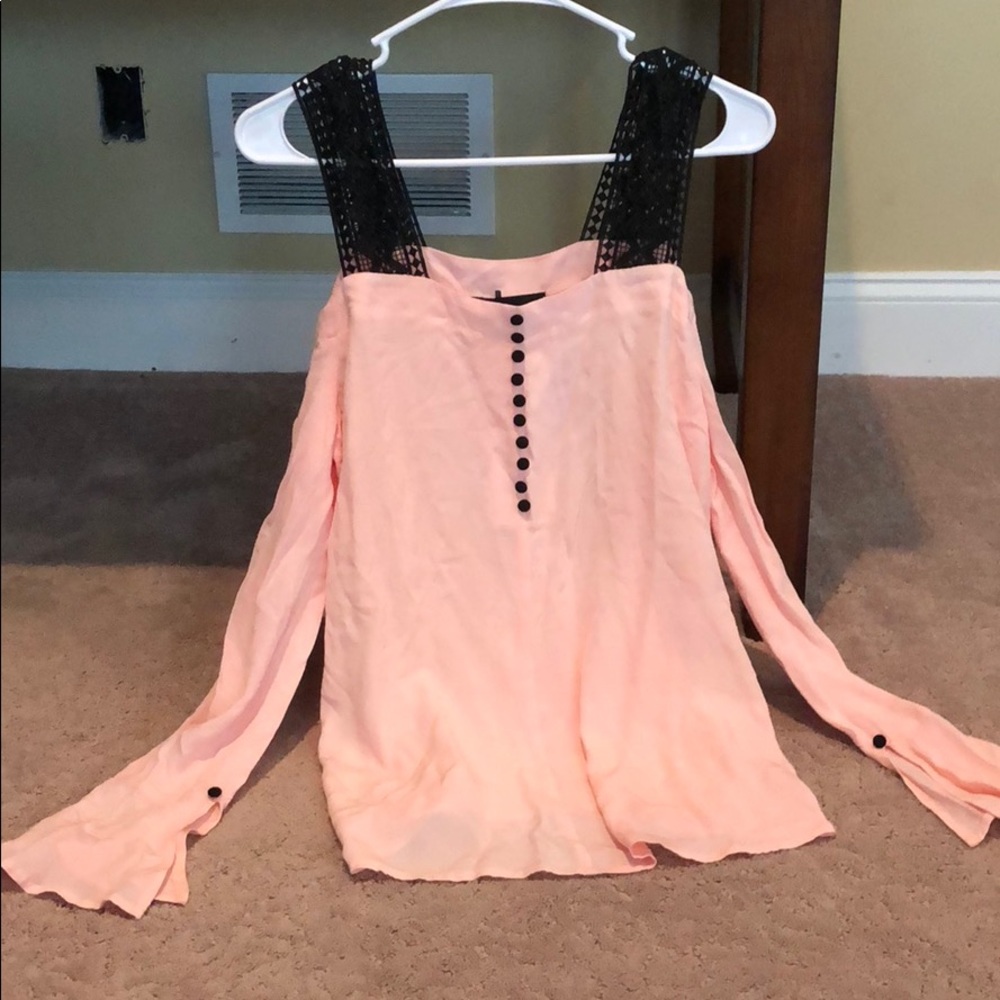Pink shoulder cut out blouse